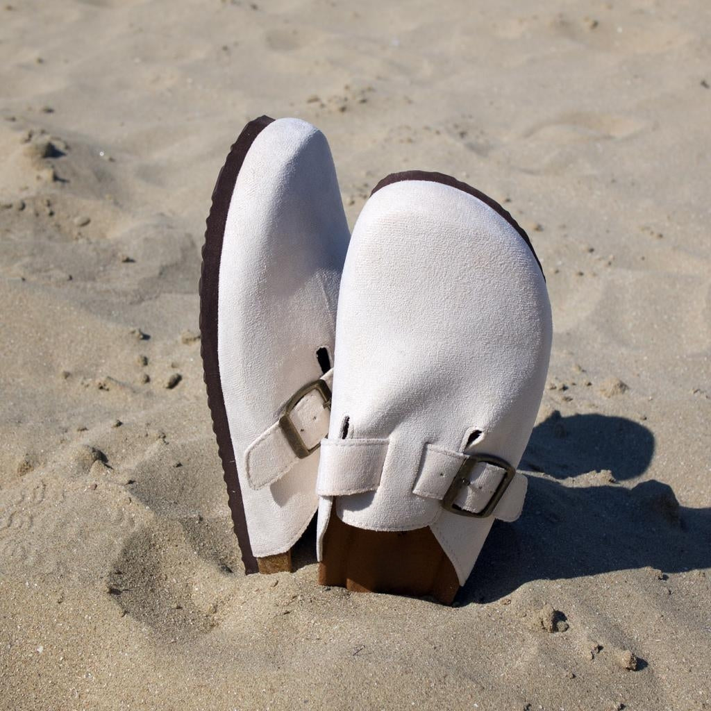 Beige closed clog mules