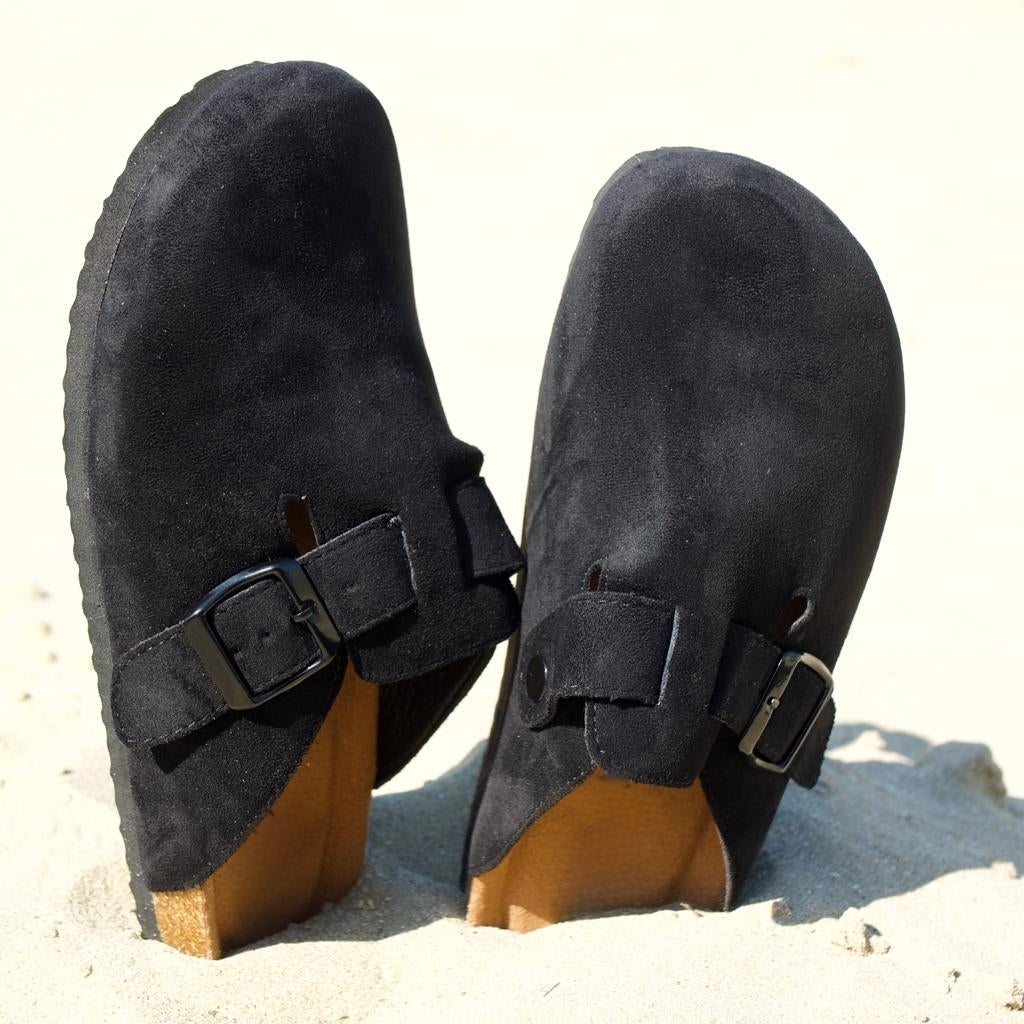 Black closed clog mules