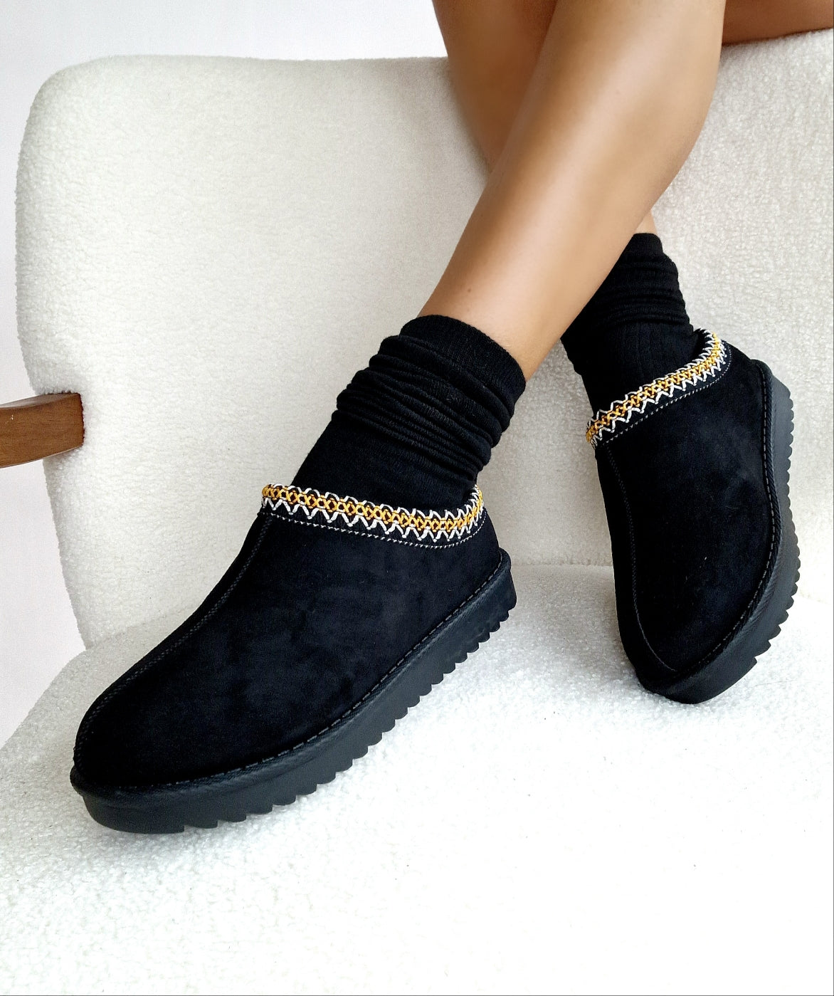 Black Aztec Slippers