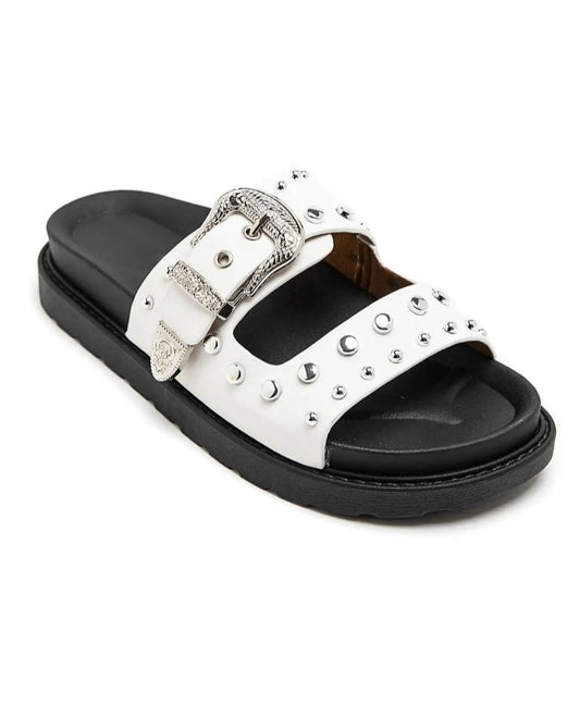 Mules Rivets double bride Blanc