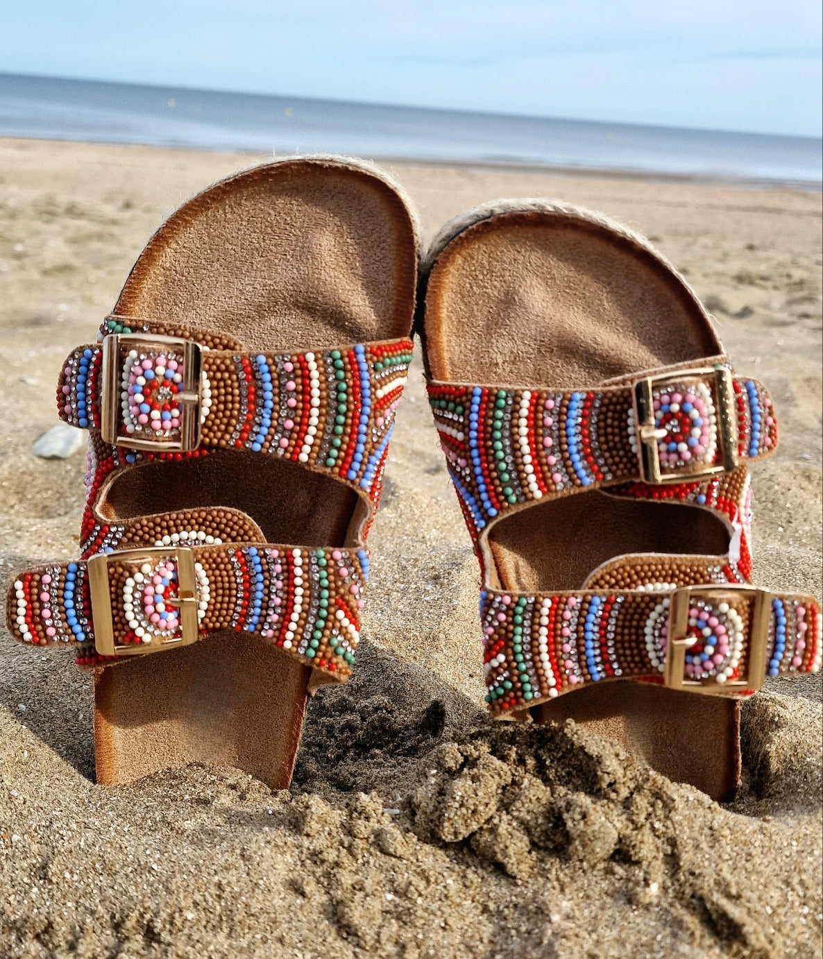 Mules espadrilles à perles Camel