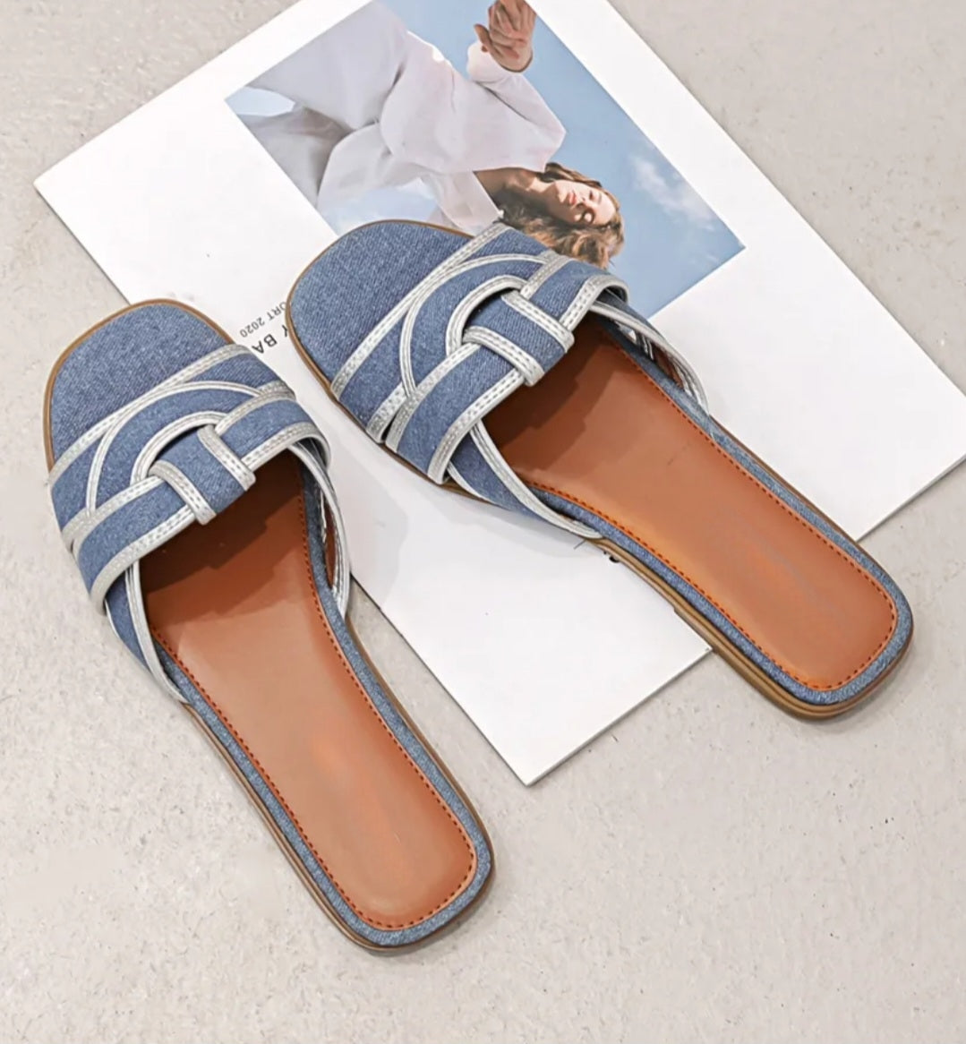 Jean canvas mules