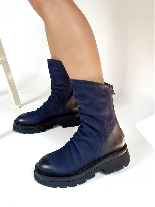 Boots motardes Semerdjian bleu marine