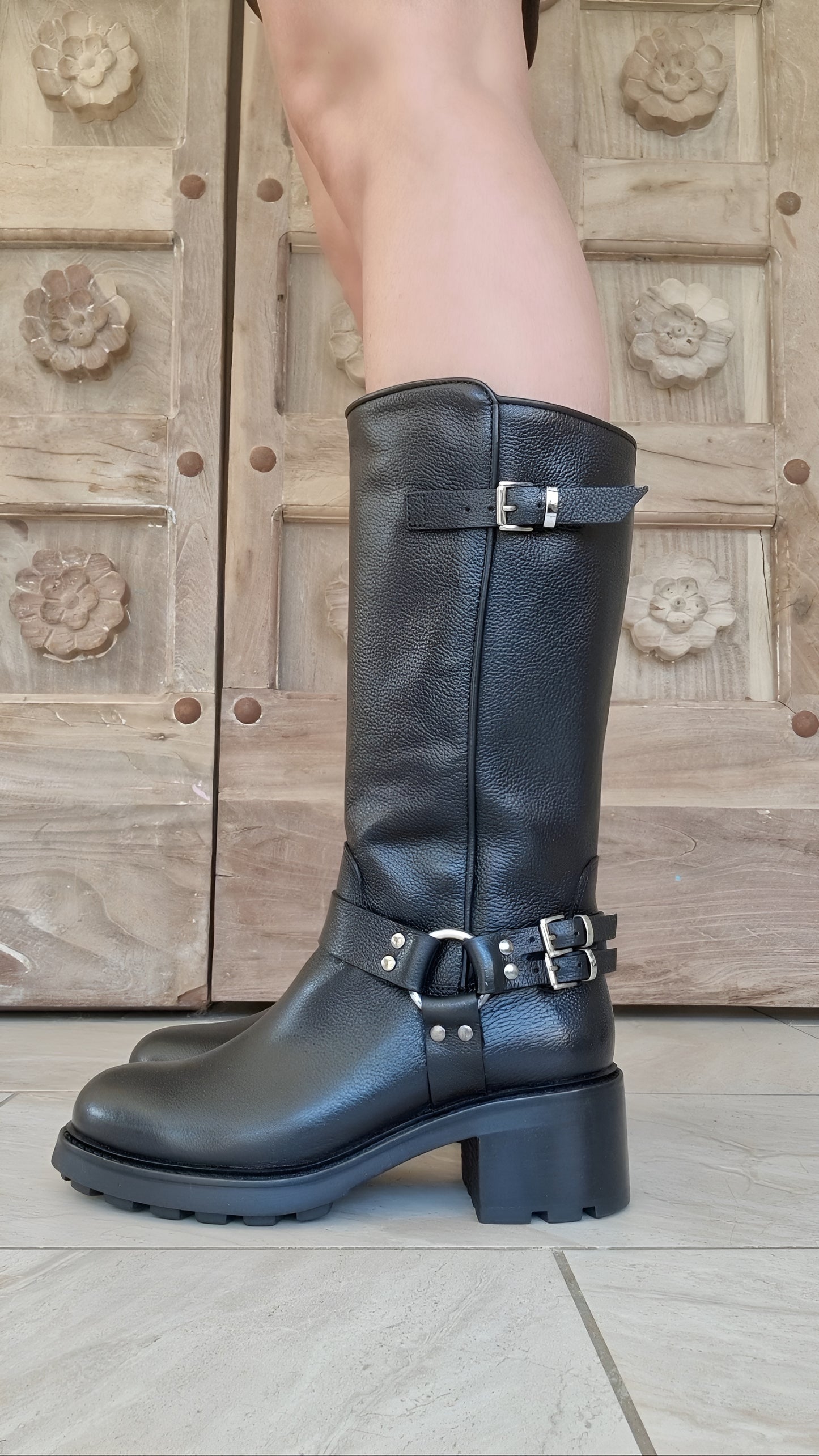 Semerdjian black mid-high biker boots