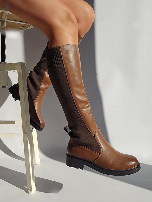 Bottes cavalières élastique Camel