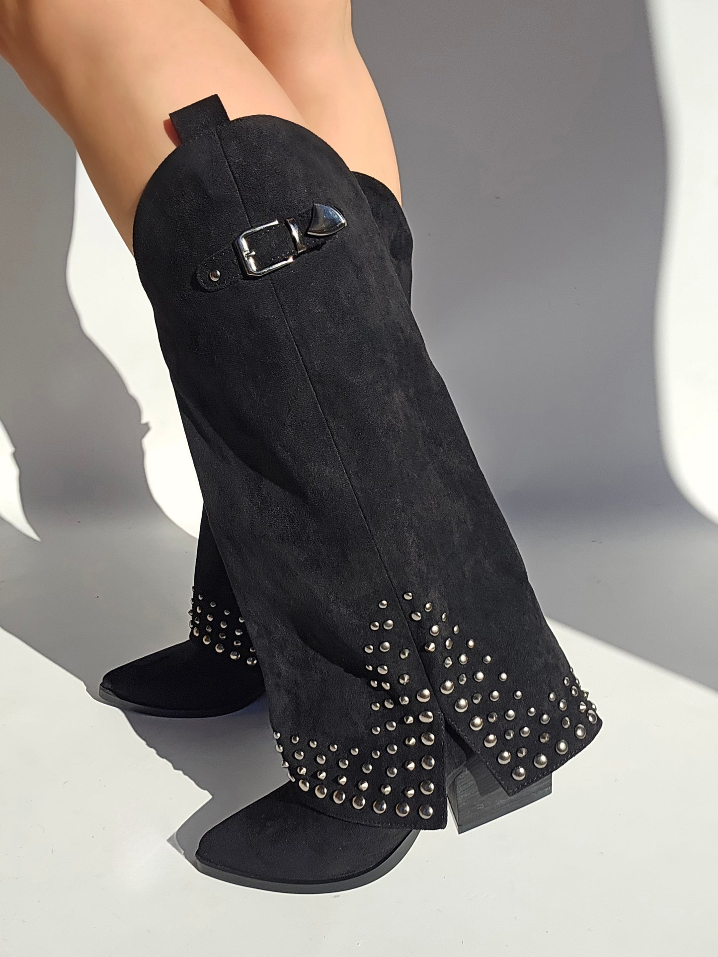 Cowboy boots Socks studded details suede Black