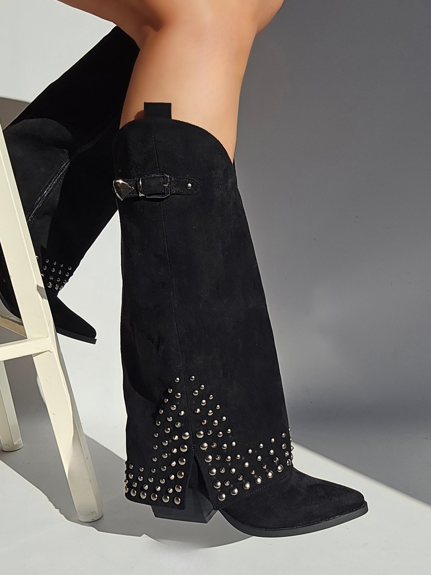 Cowboy boots Socks studded details suede Black