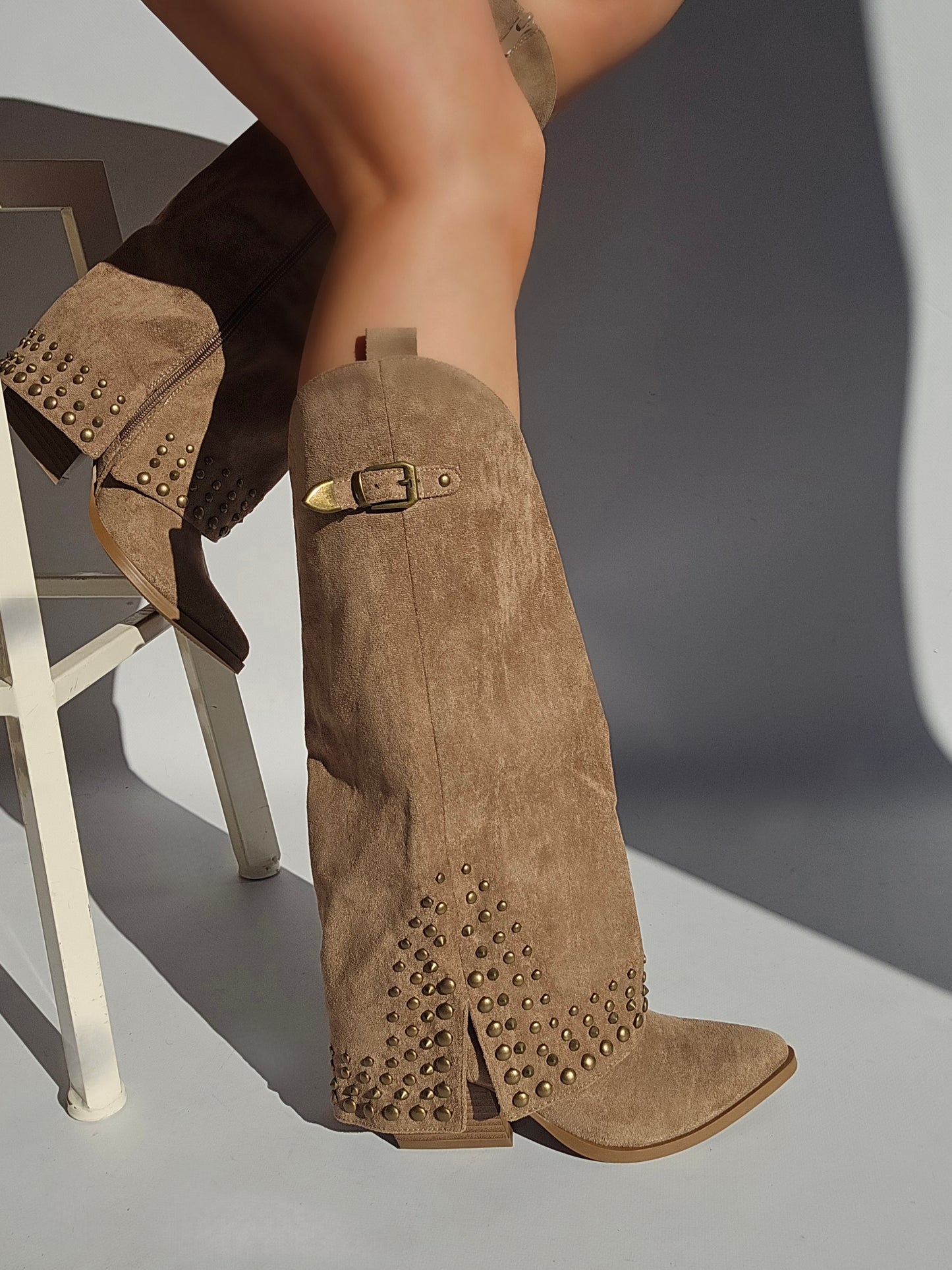 Cowboy boots Socks studded details suede Taupe