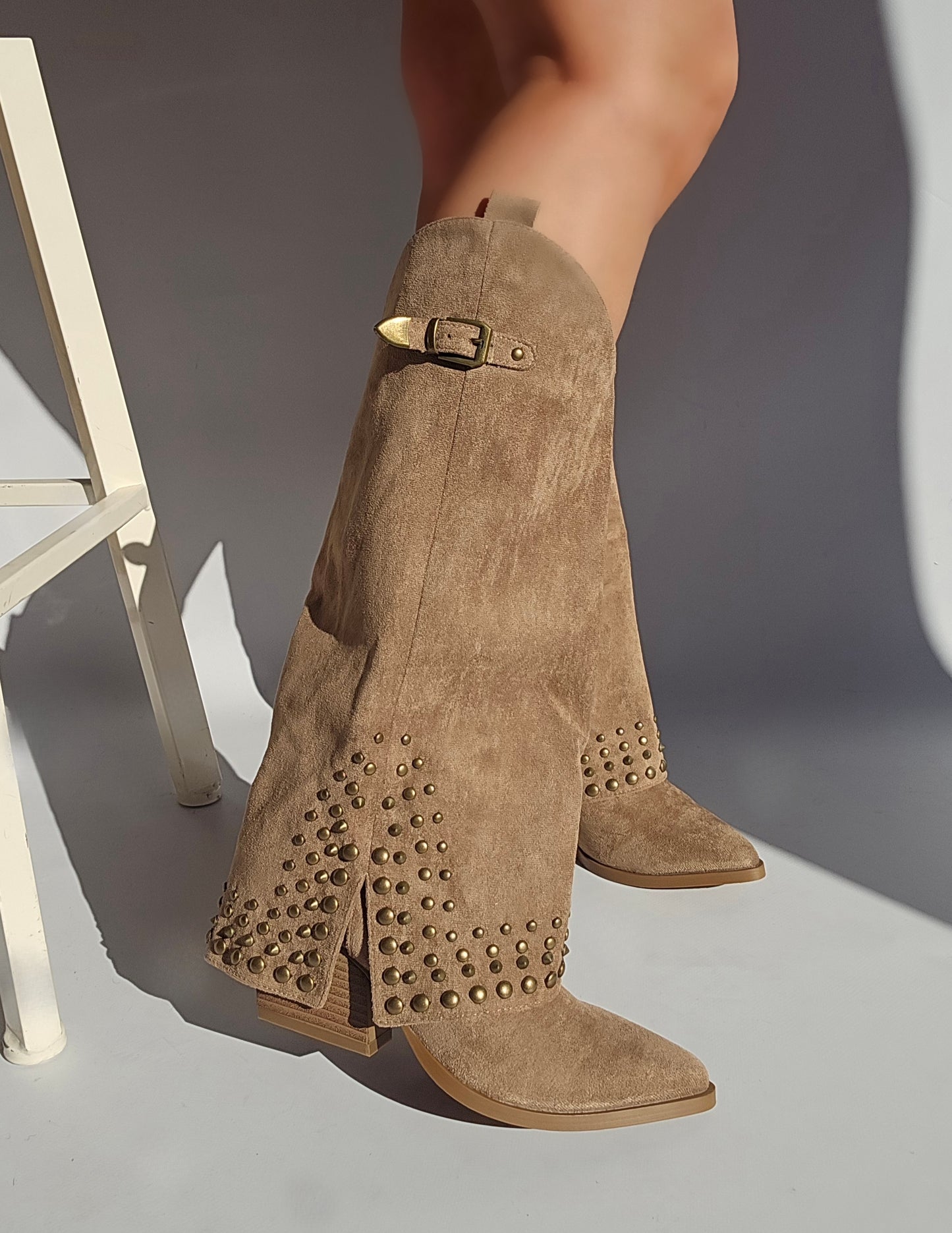 Cowboy boots Socks studded details suede Taupe