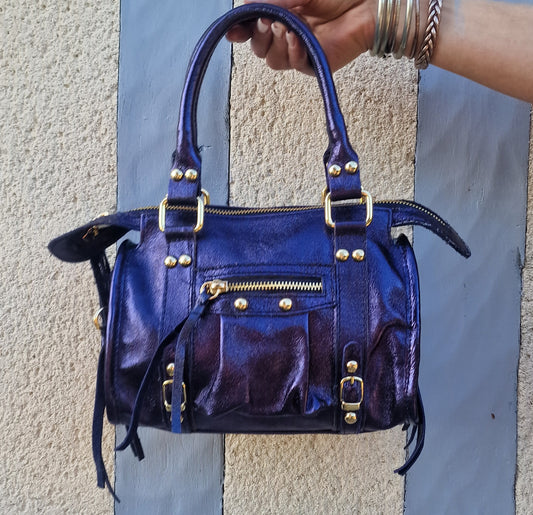 Sac Balou petit modèle cuir irisé Bleu marine