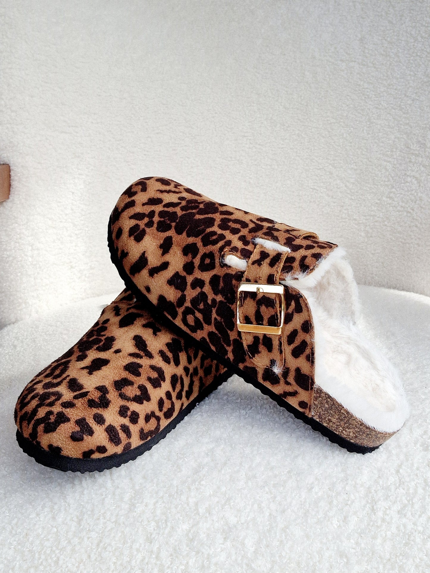 Leopard fur-lined mules