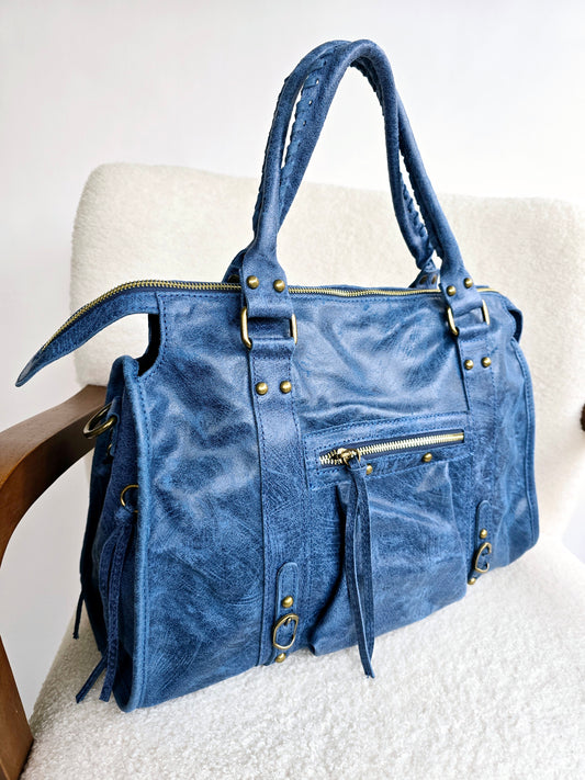 Sac Balou grand modèle cuir Bleu jean