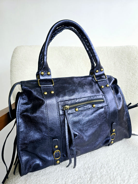 Sac Balou grand modèle cuir irisé Bleu marine