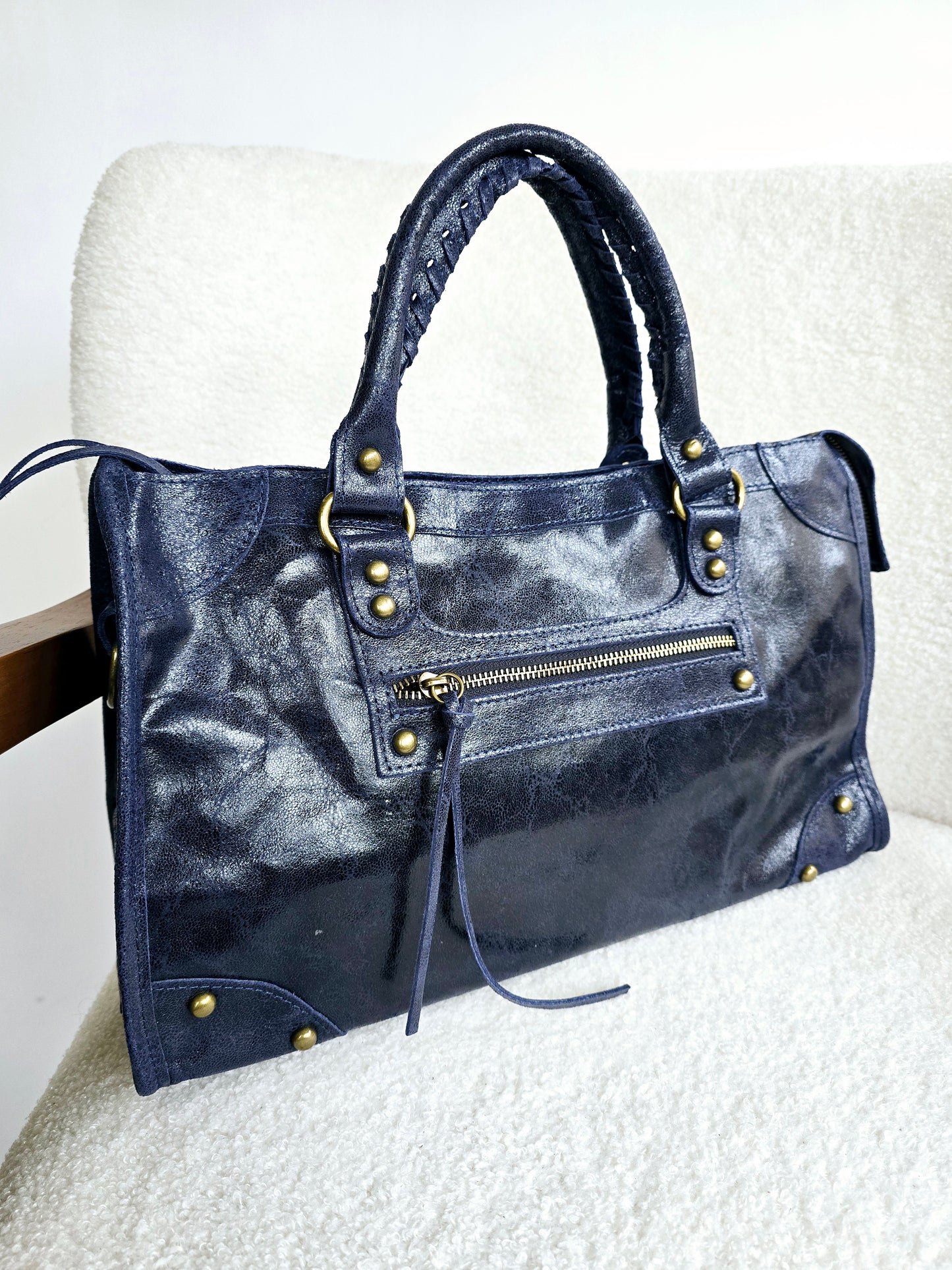 Balou cuir irisé grand modèle Bleu marine