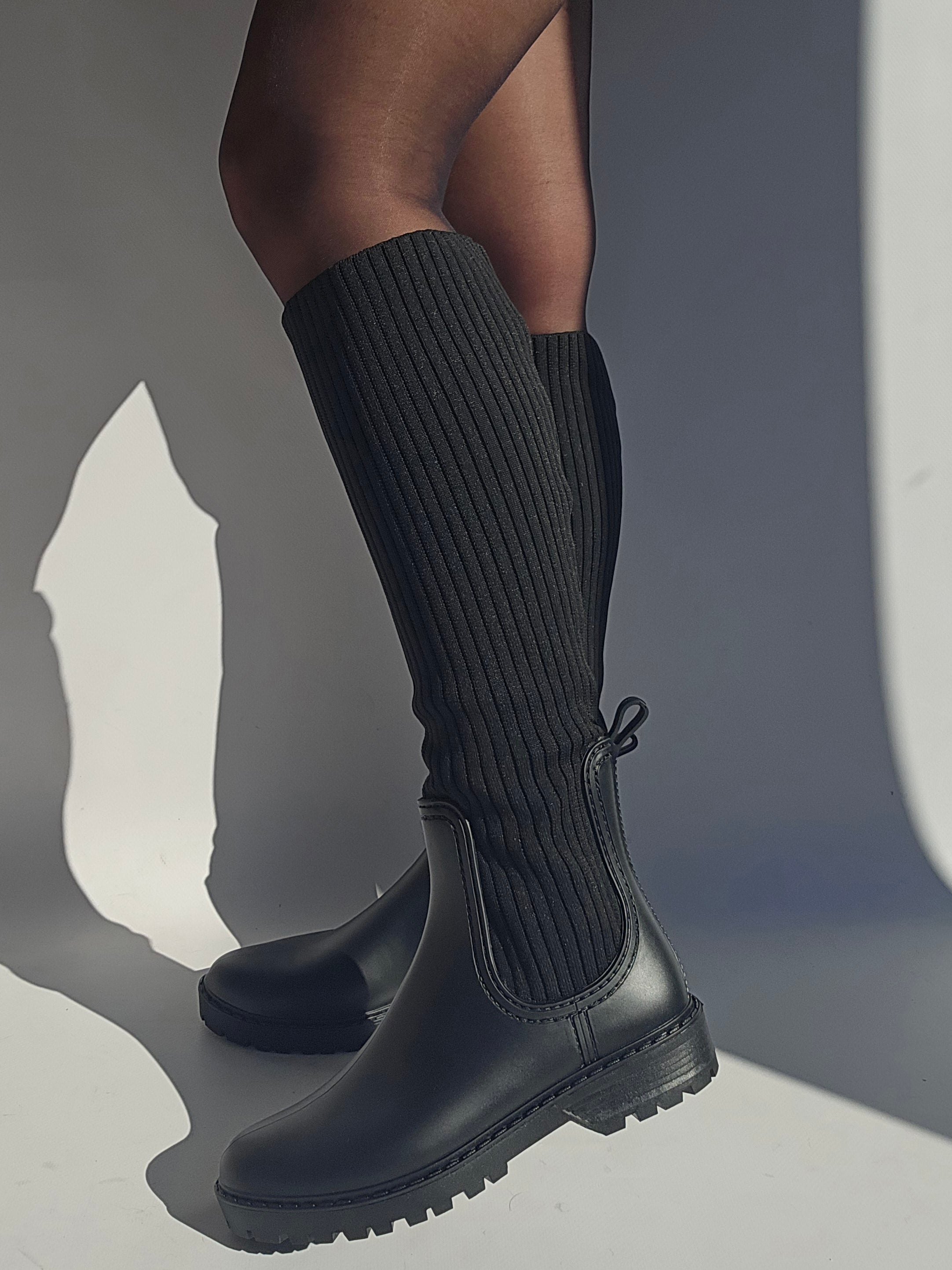 Black sock rain boots 36