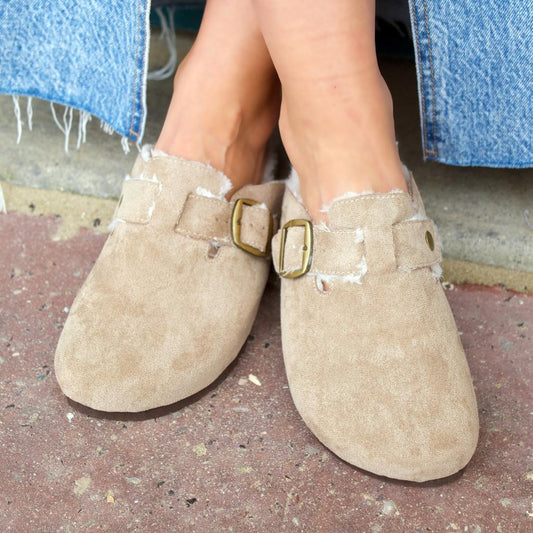 Mules fourrées Taupe