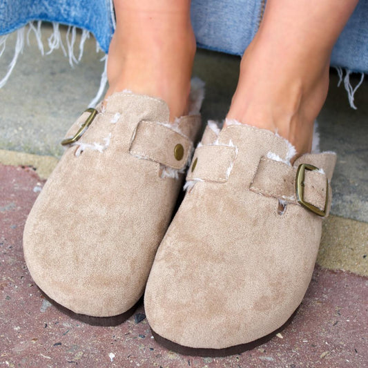 Mules fourrées Taupe