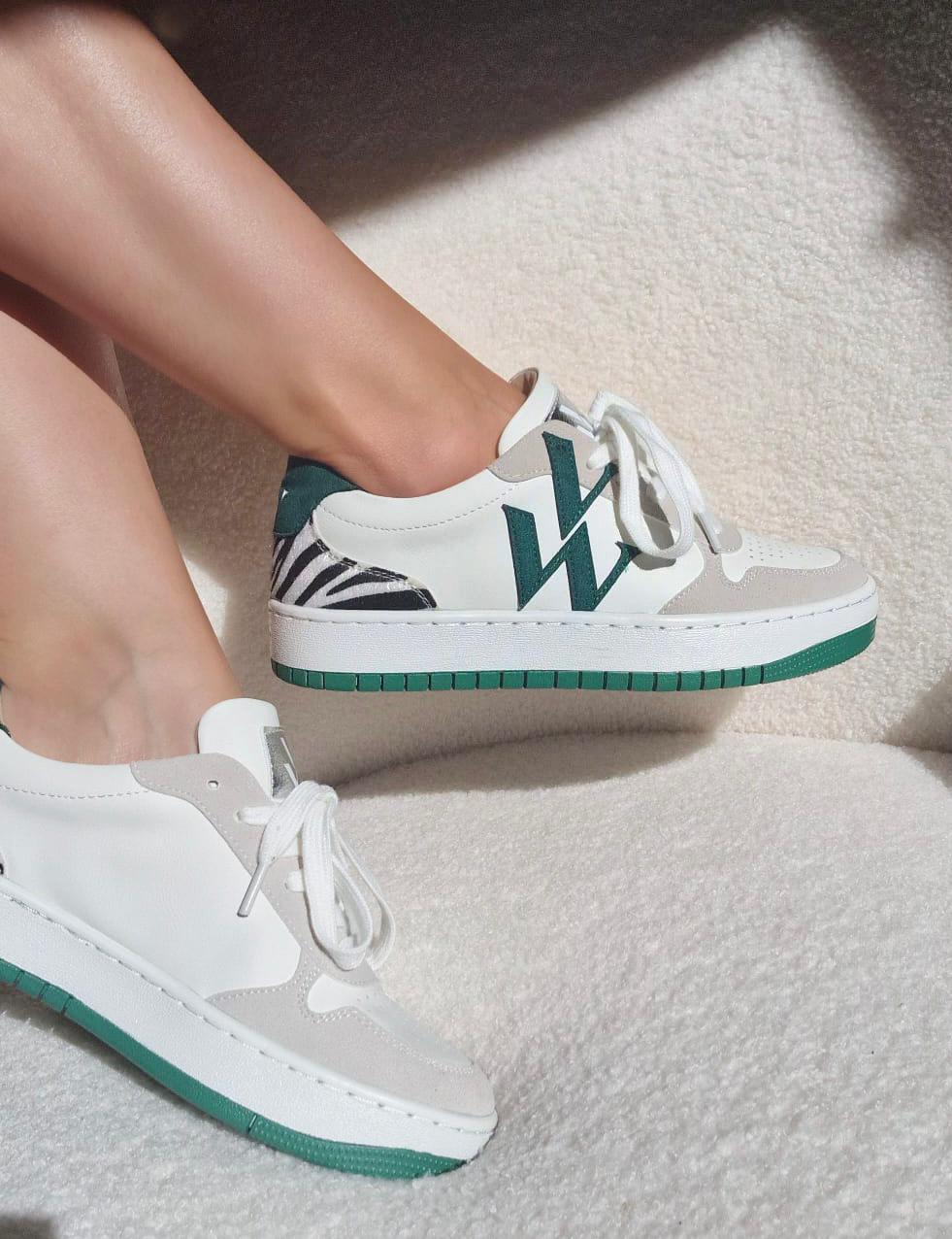 Esmée white and green monogram sneakers