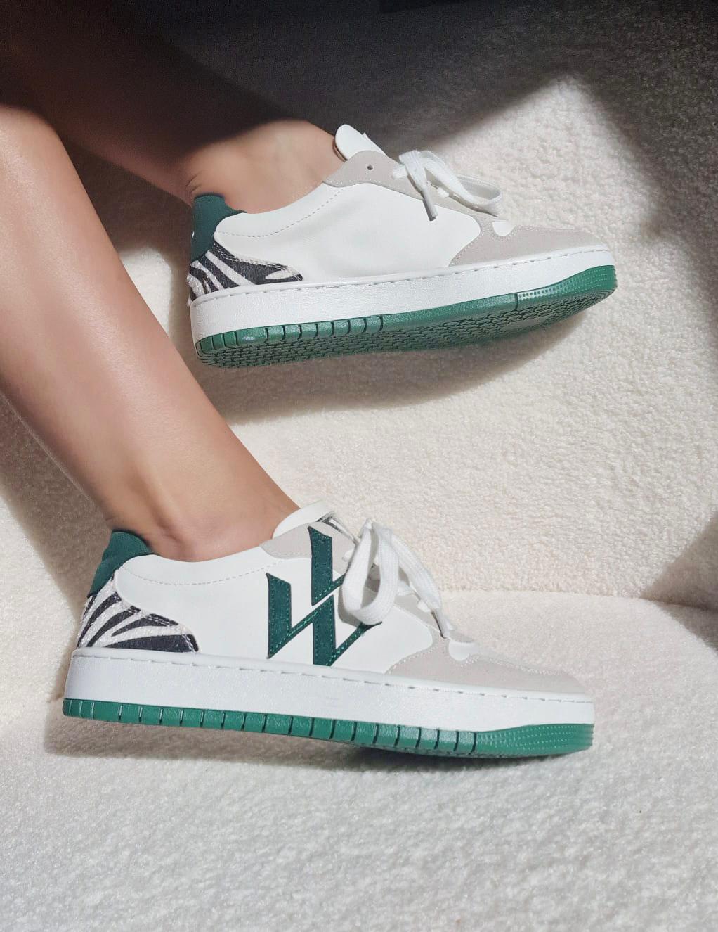 Esmée white and green monogram sneakers