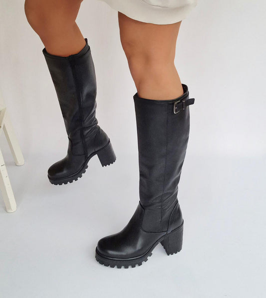 Bottes bikers boucles 100% cuir Italy Noir