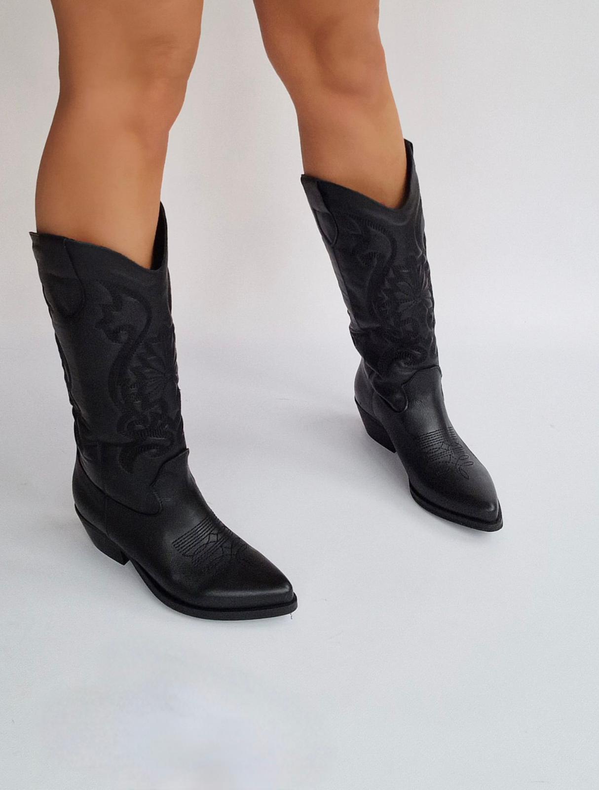 100% leather cowboy boots Italy Black 