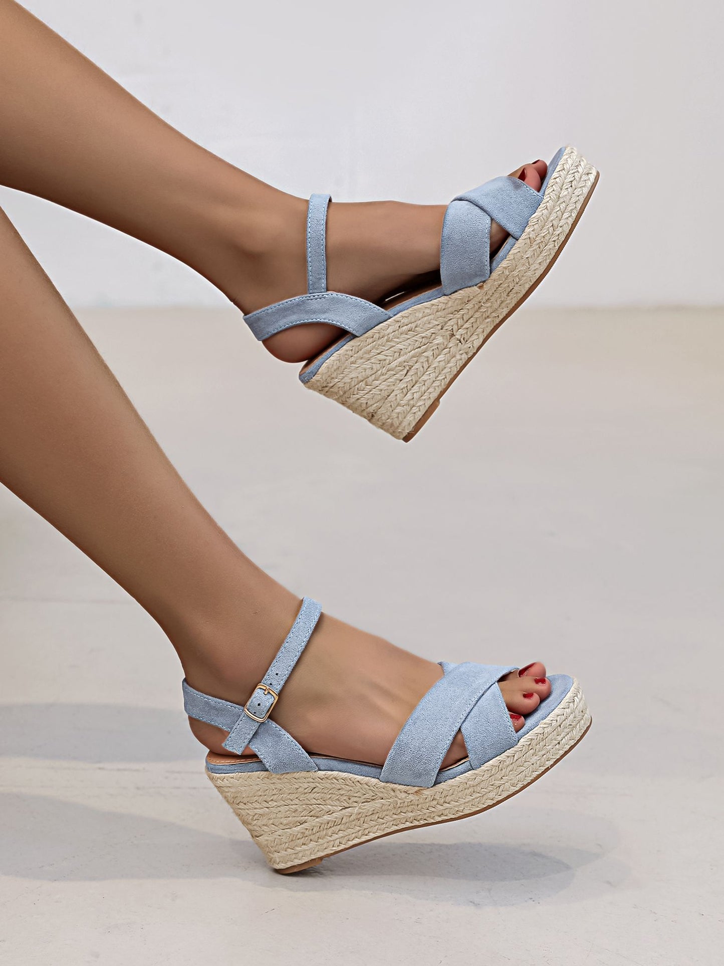 Espadrilles compensées Croisées Bleu ciel