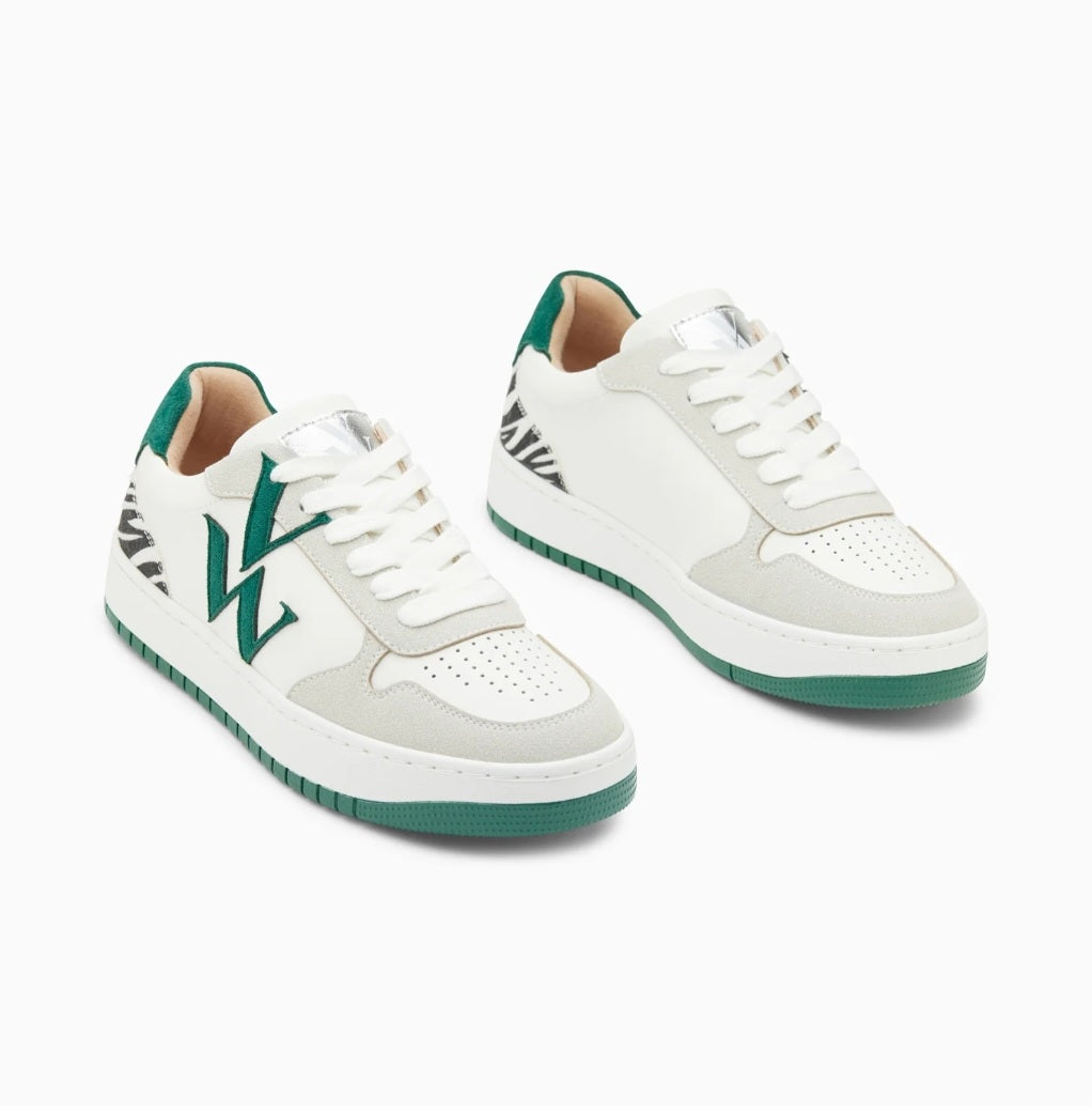 Esmée white and green monogram sneakers