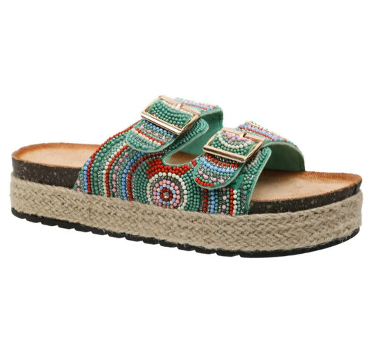 Mules espadrilles à perles Vert