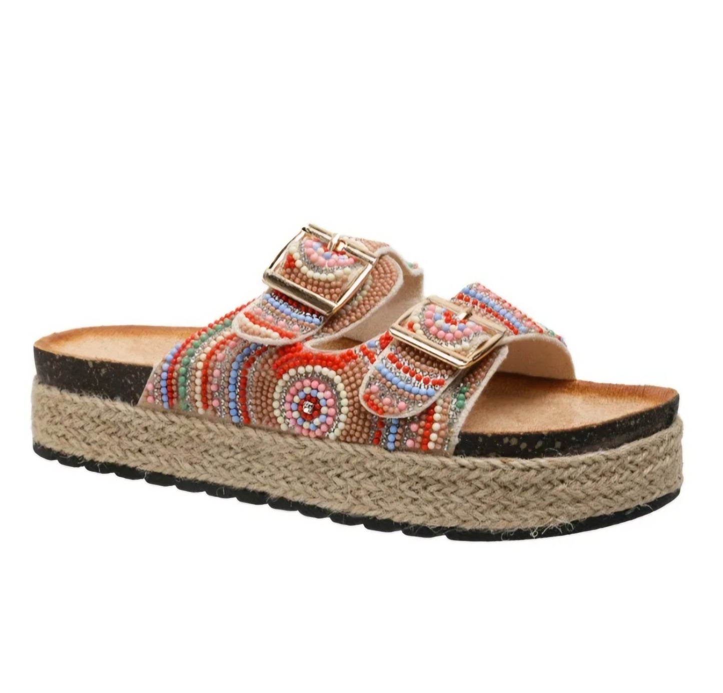 Beige pearl espadrille mules