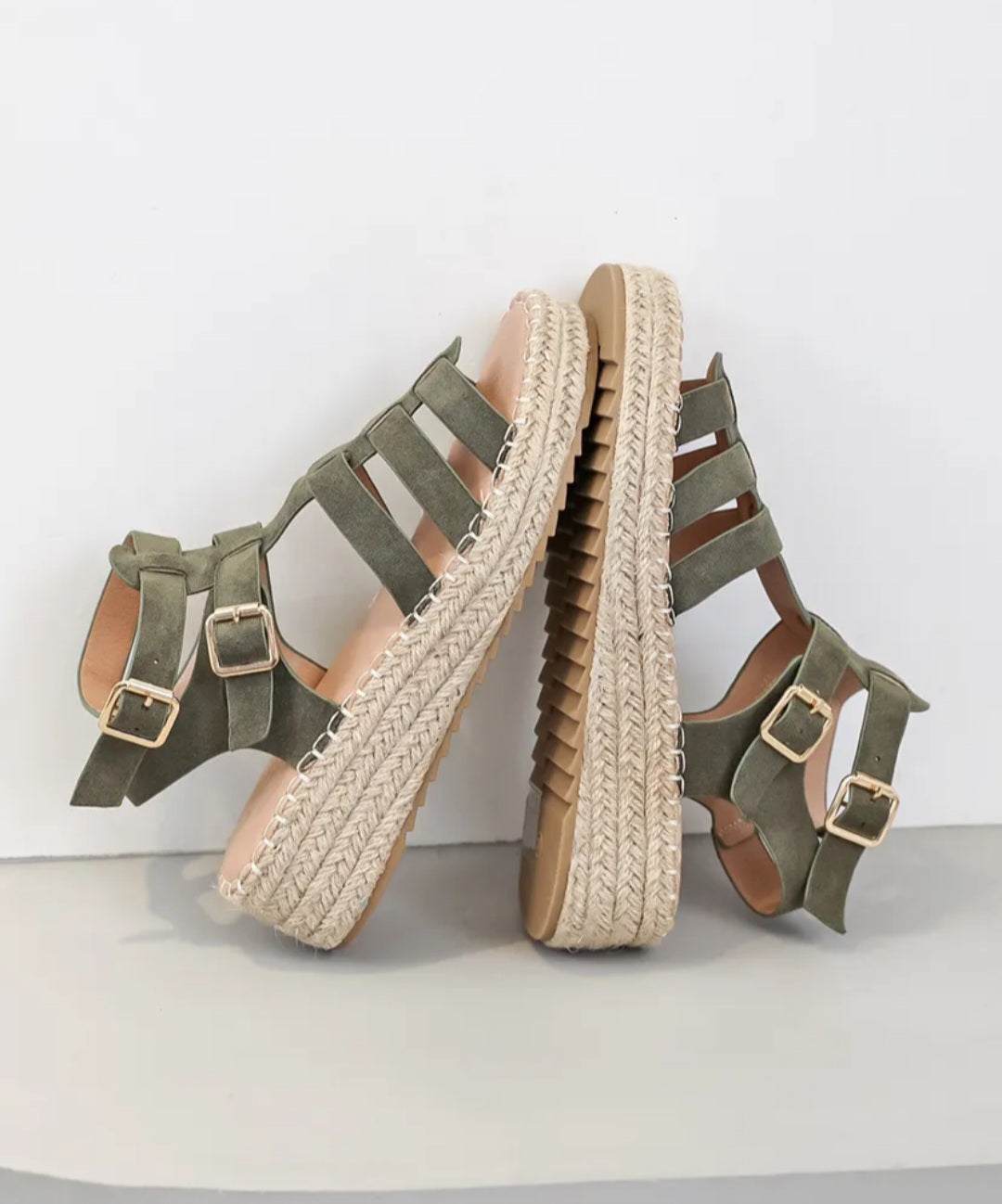 Khaki gladiator espadrilles