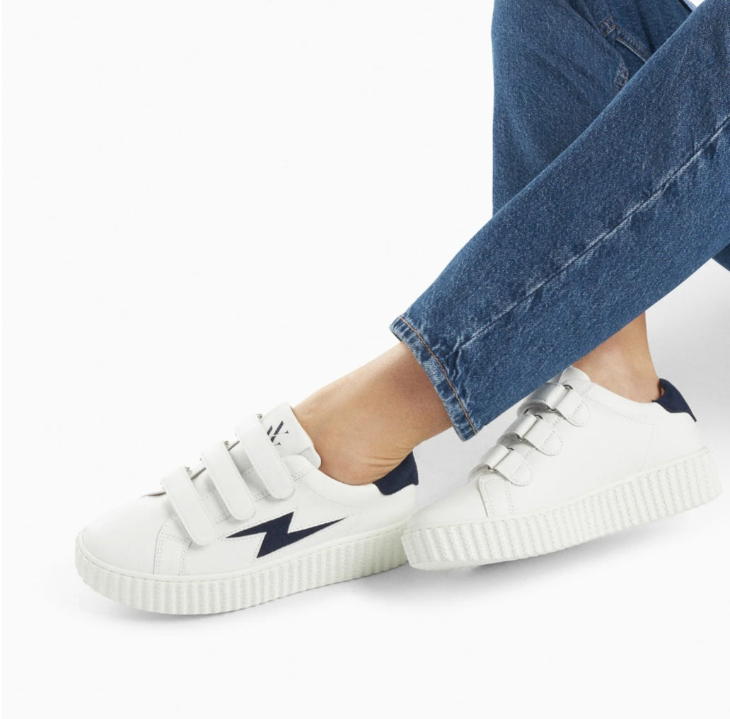 Vicky white and navy lightning sneakers with velcro