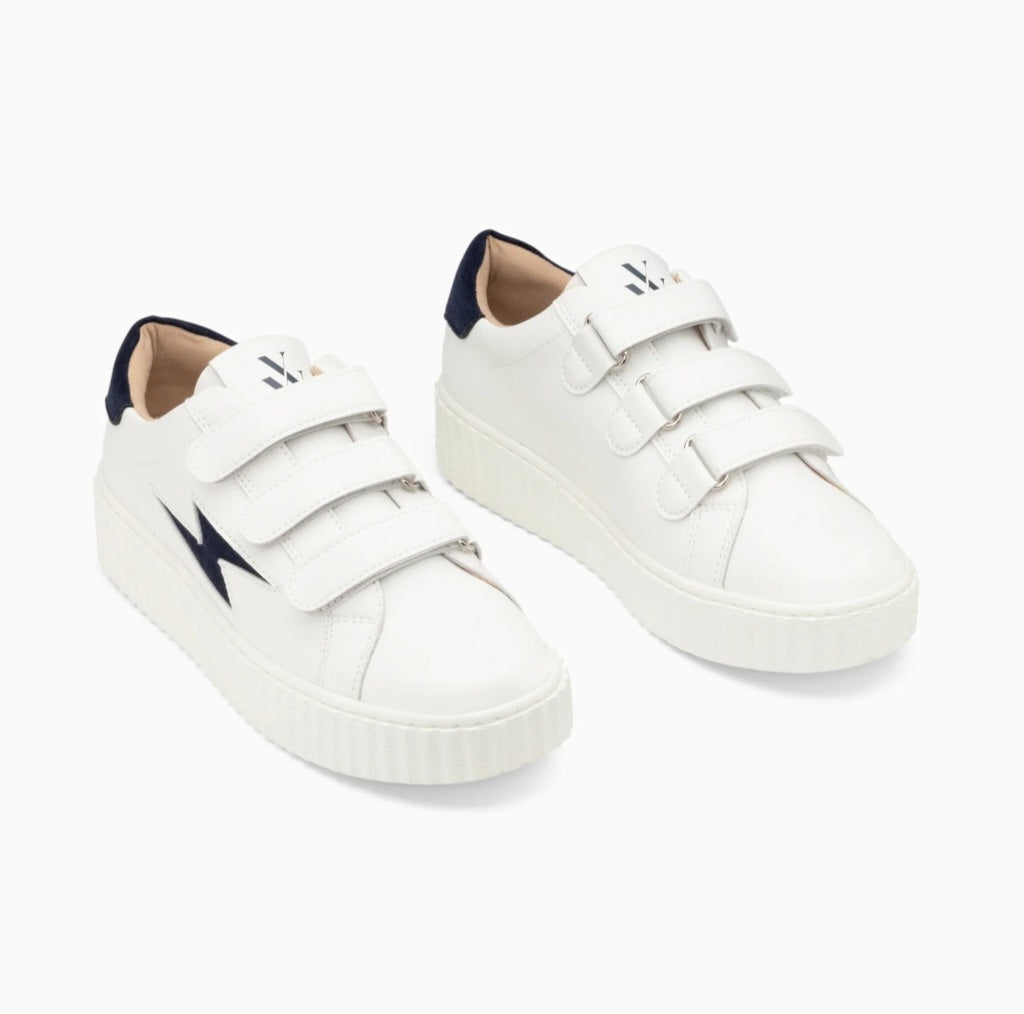 Vicky white and navy lightning sneakers with velcro