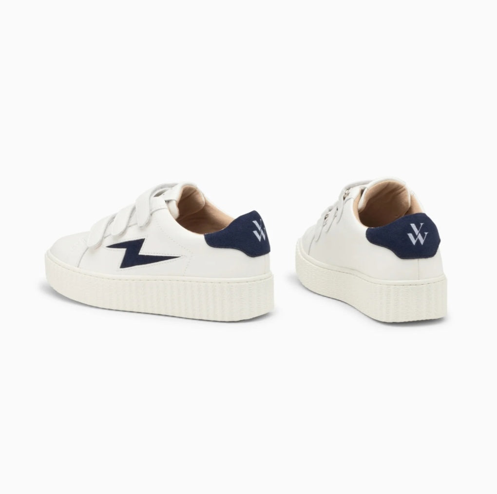 Vicky white and navy lightning sneakers with velcro