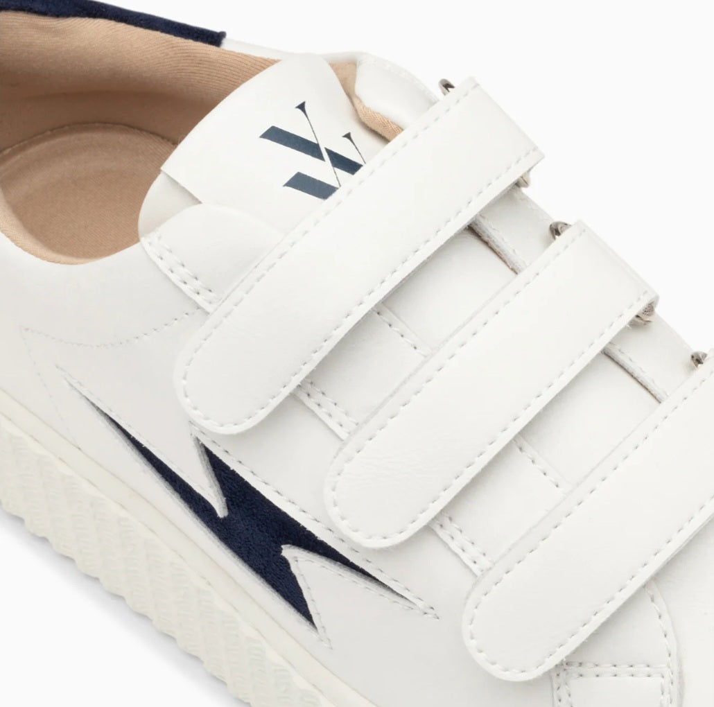 Vicky white and navy lightning sneakers with velcro