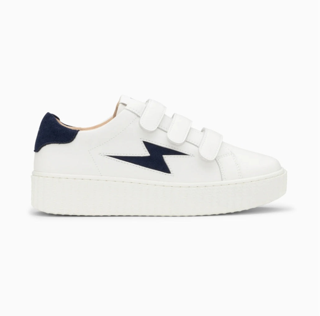 Vicky white and navy lightning sneakers with velcro