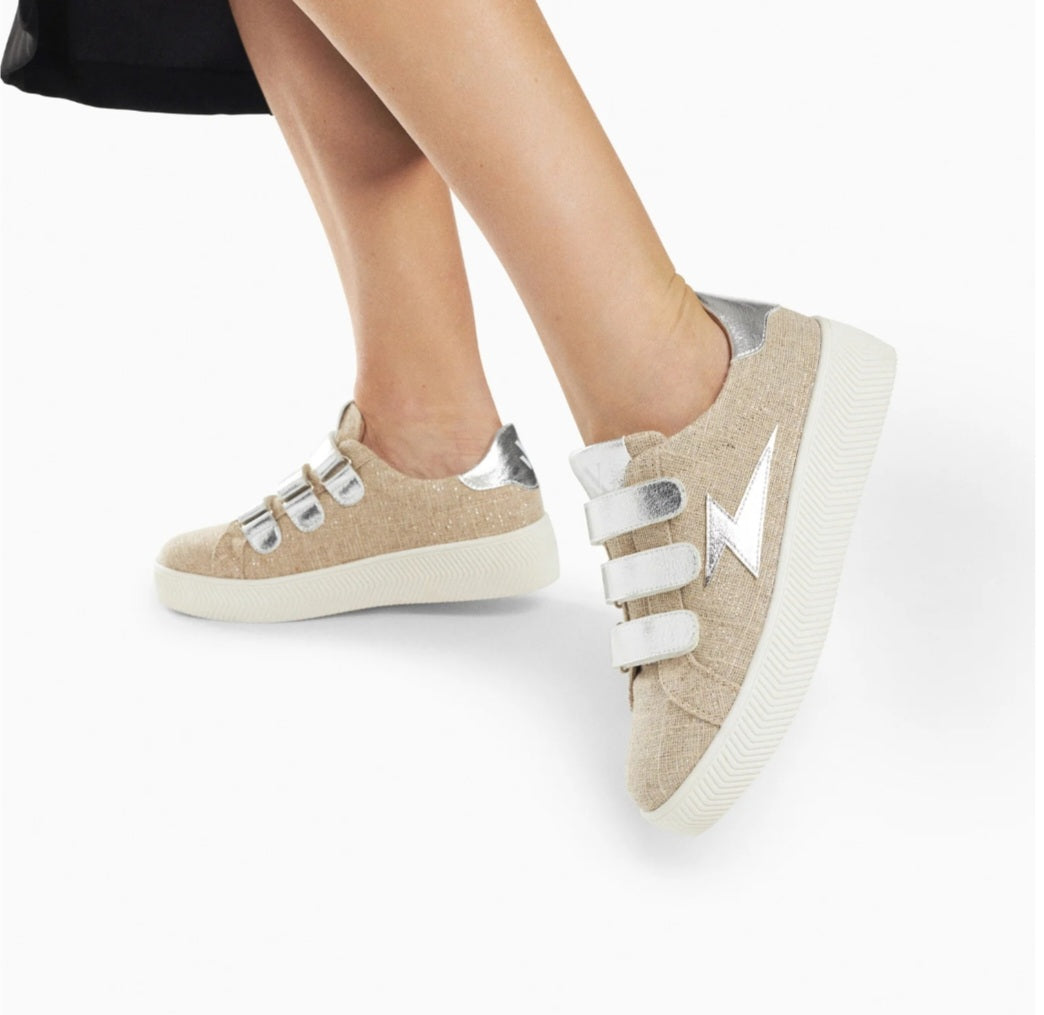 Wissem beige and silver lightning sneakers with velcro