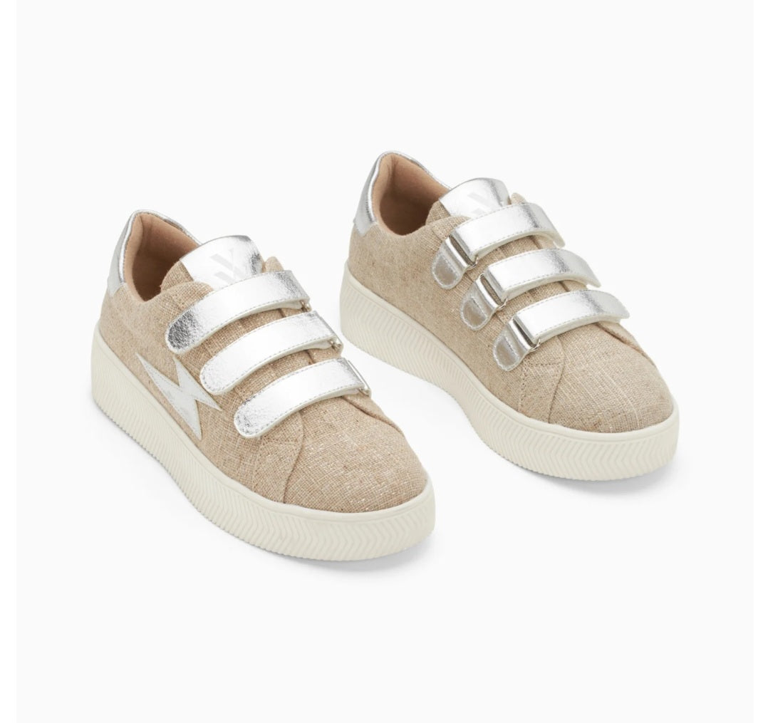 Wissem beige and silver lightning sneakers with velcro