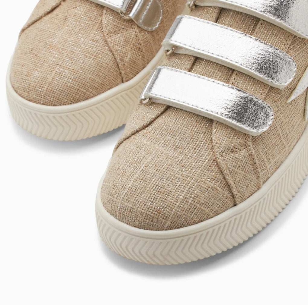 Wissem beige and silver lightning sneakers with velcro