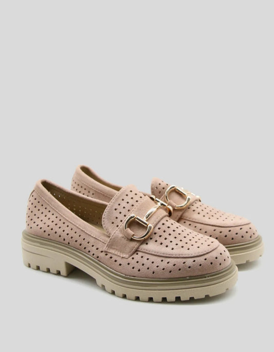 Mocassins Rose perforés Boucle Doré