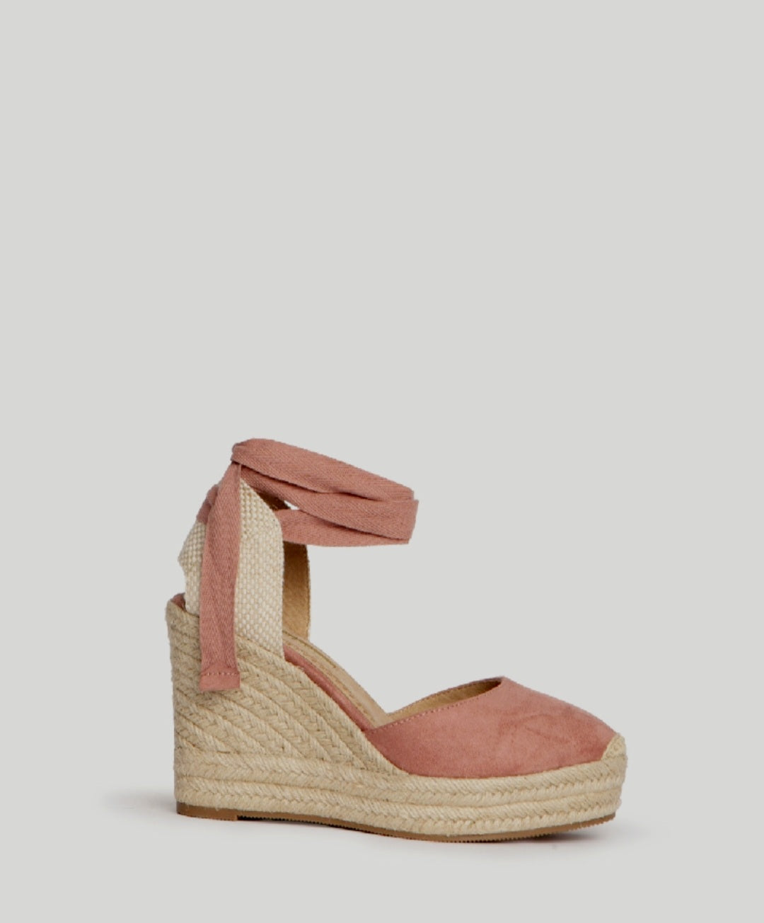 Corina Pastel Pink Lace-Up Wedge Espadrilles