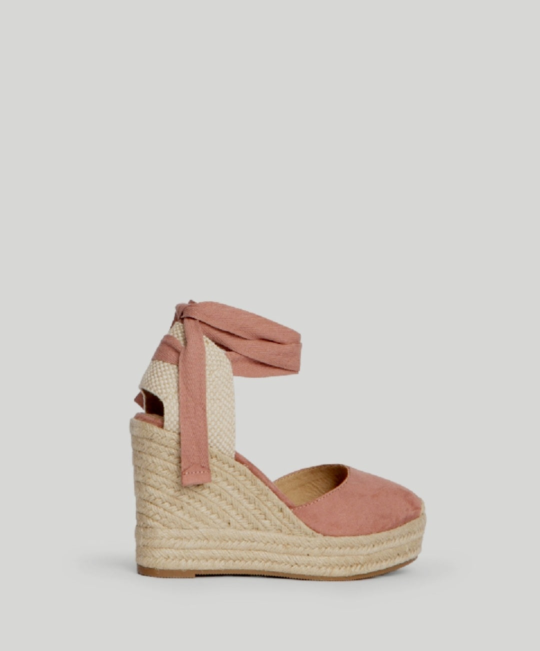 Corina Pastel Pink Lace-Up Wedge Espadrilles