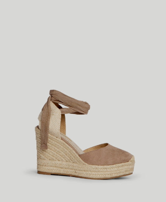 Espadrilles compensées à lacets Corina Taupe