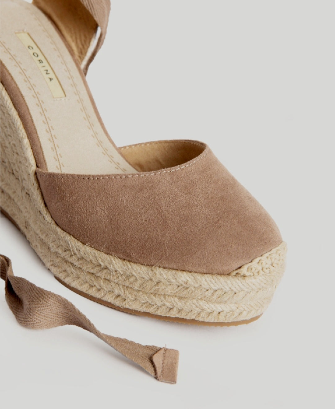 Corina Taupe Lace-Up Wedge Espadrilles