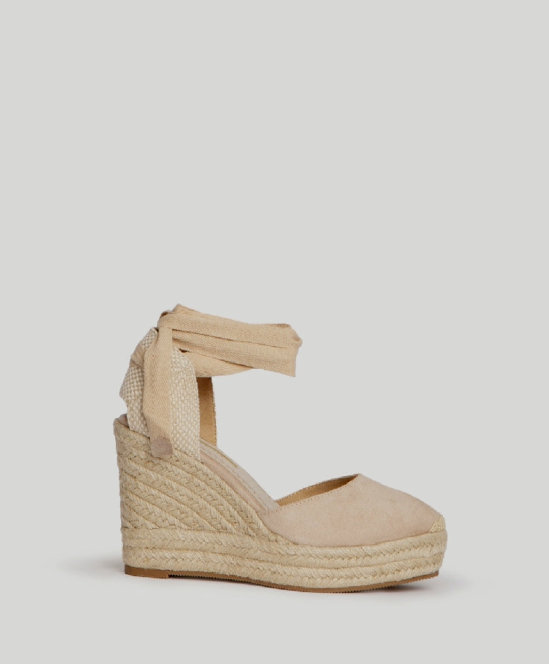 Corina Beige Lace-Up Wedge Espadrilles