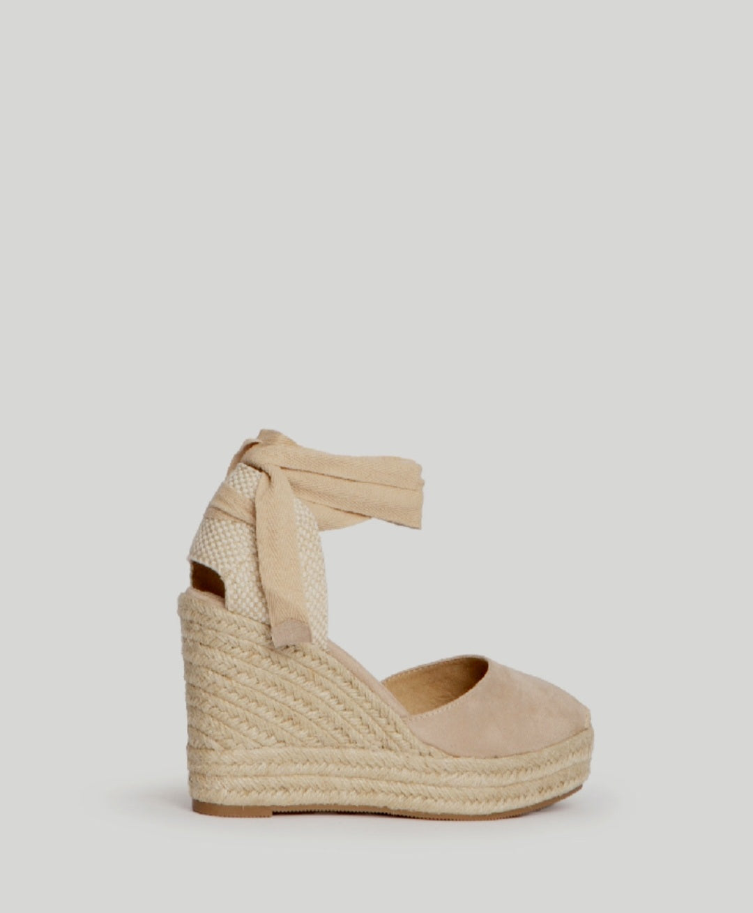 Corina Beige Lace-Up Wedge Espadrilles