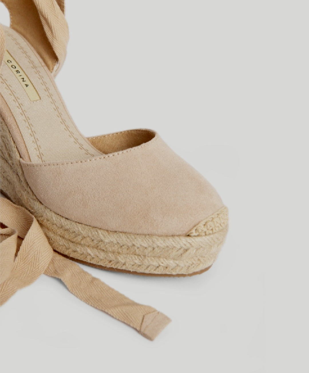 Corina Beige Lace-Up Wedge Espadrilles