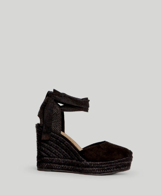 Espadrilles compensées à lacets Corina Noir