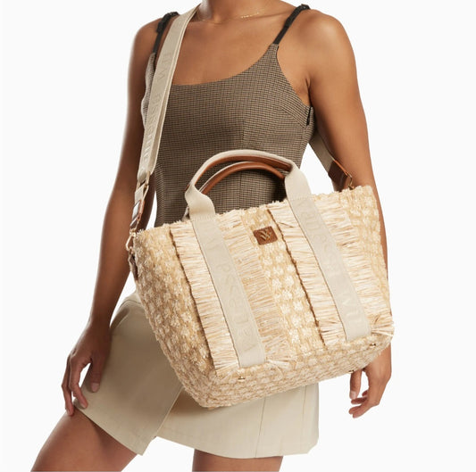 Sac cabas trapèze Maya beige à franges