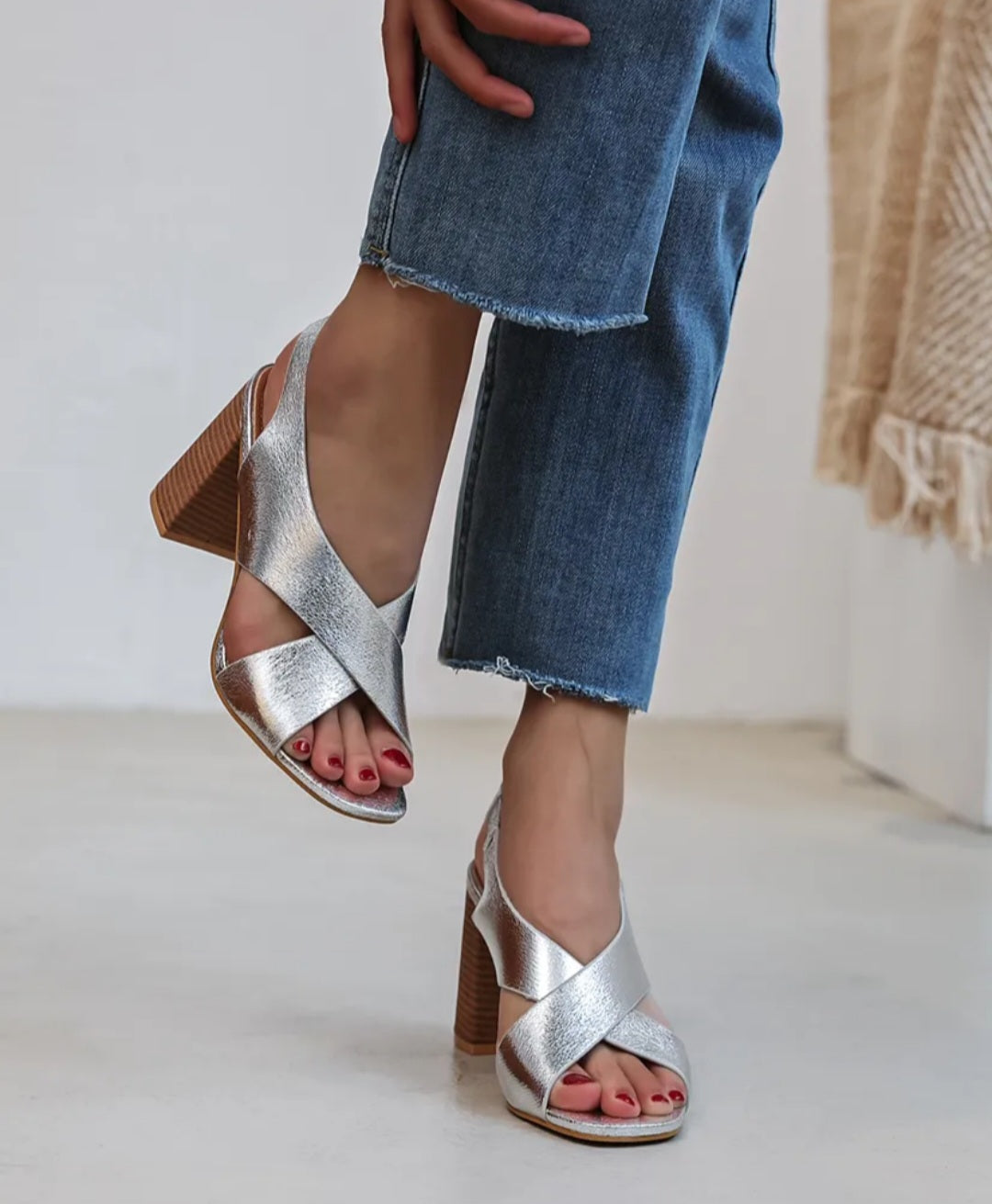 Silver Crossover Heel Sandals