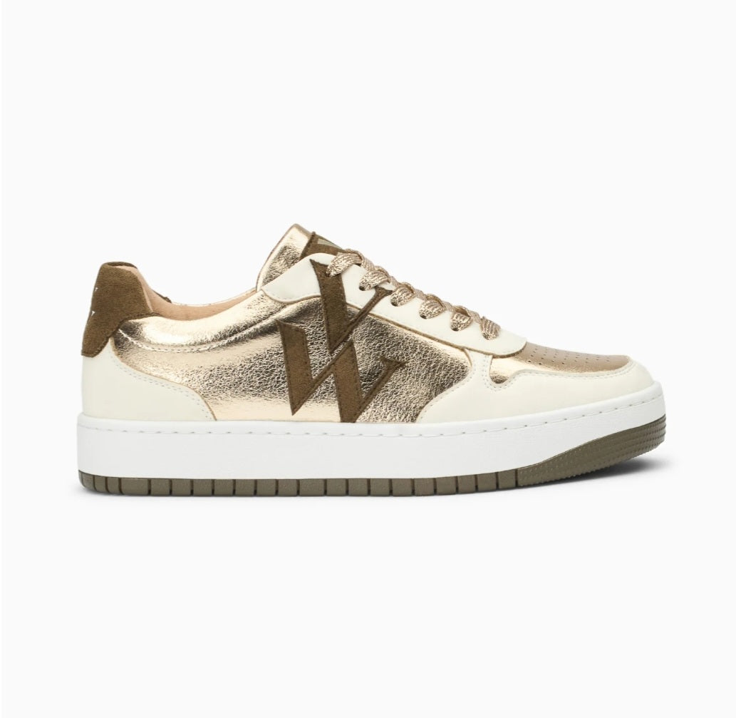 Vanessa Wu Cidem monogram gold and khaki sneakers